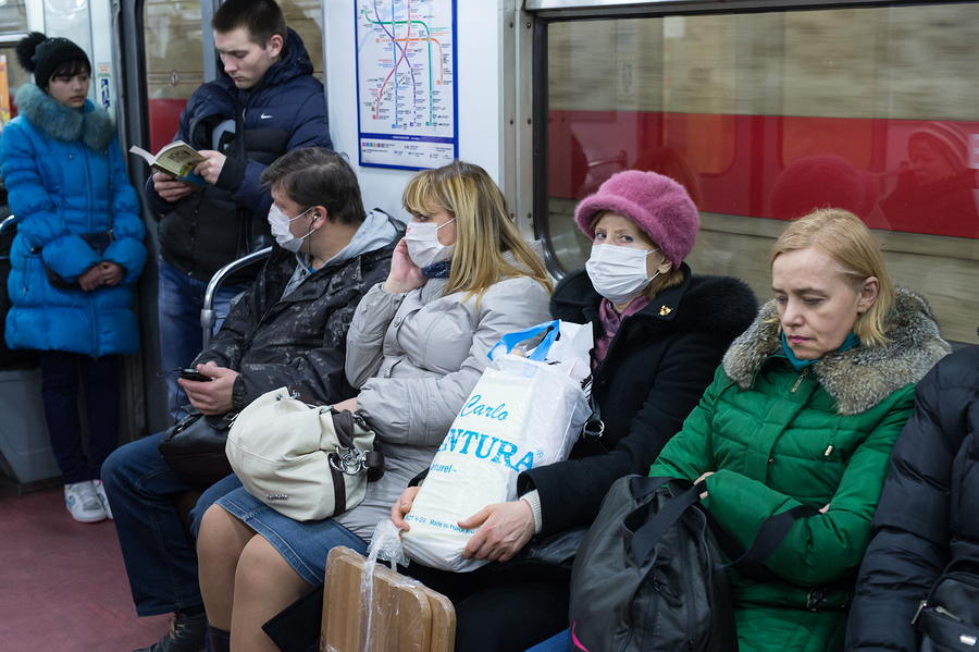 People In The Subway In Gauze Bandages Protected Against Swine F