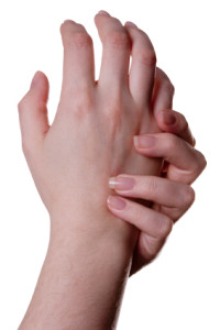 Image of Betty's hands who suffers from a skin condition of the hands called Dyshidrosis.