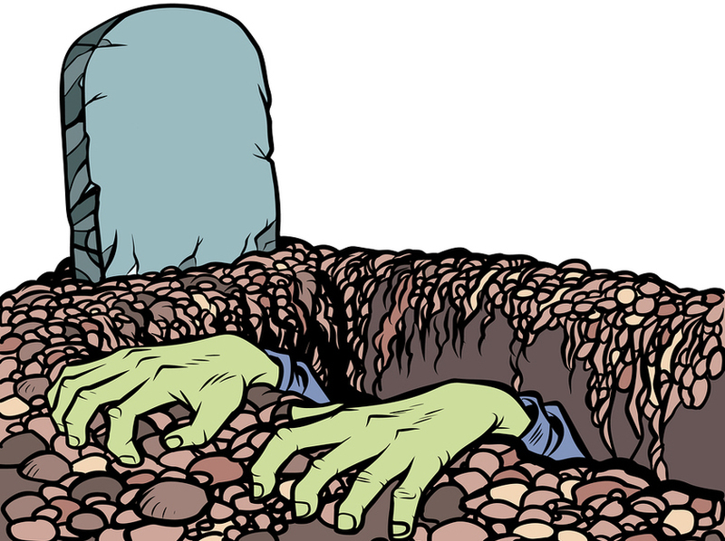 A zombie crawling out of a grave 